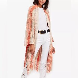Free People Desert Daze Orange and Cream Chunky Knit Cardigan